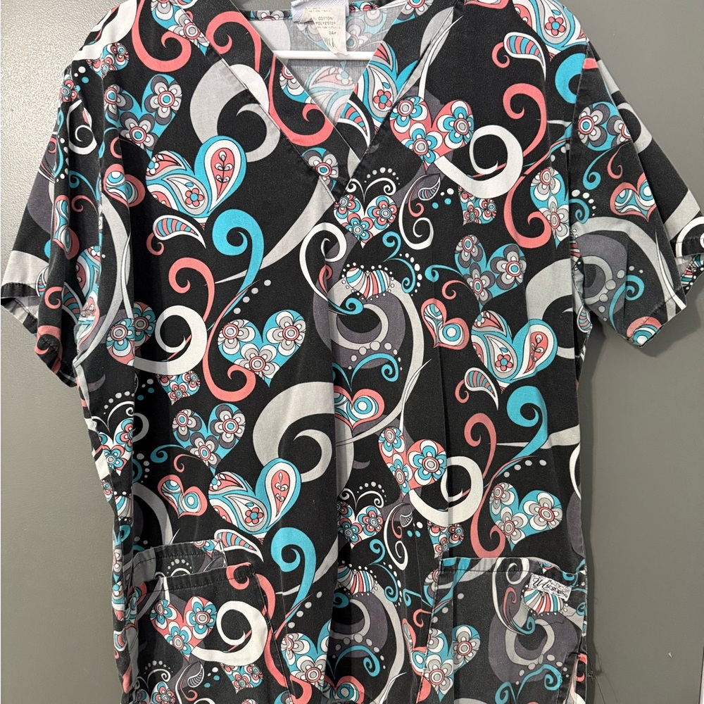 Colorful Floral Scrub Top